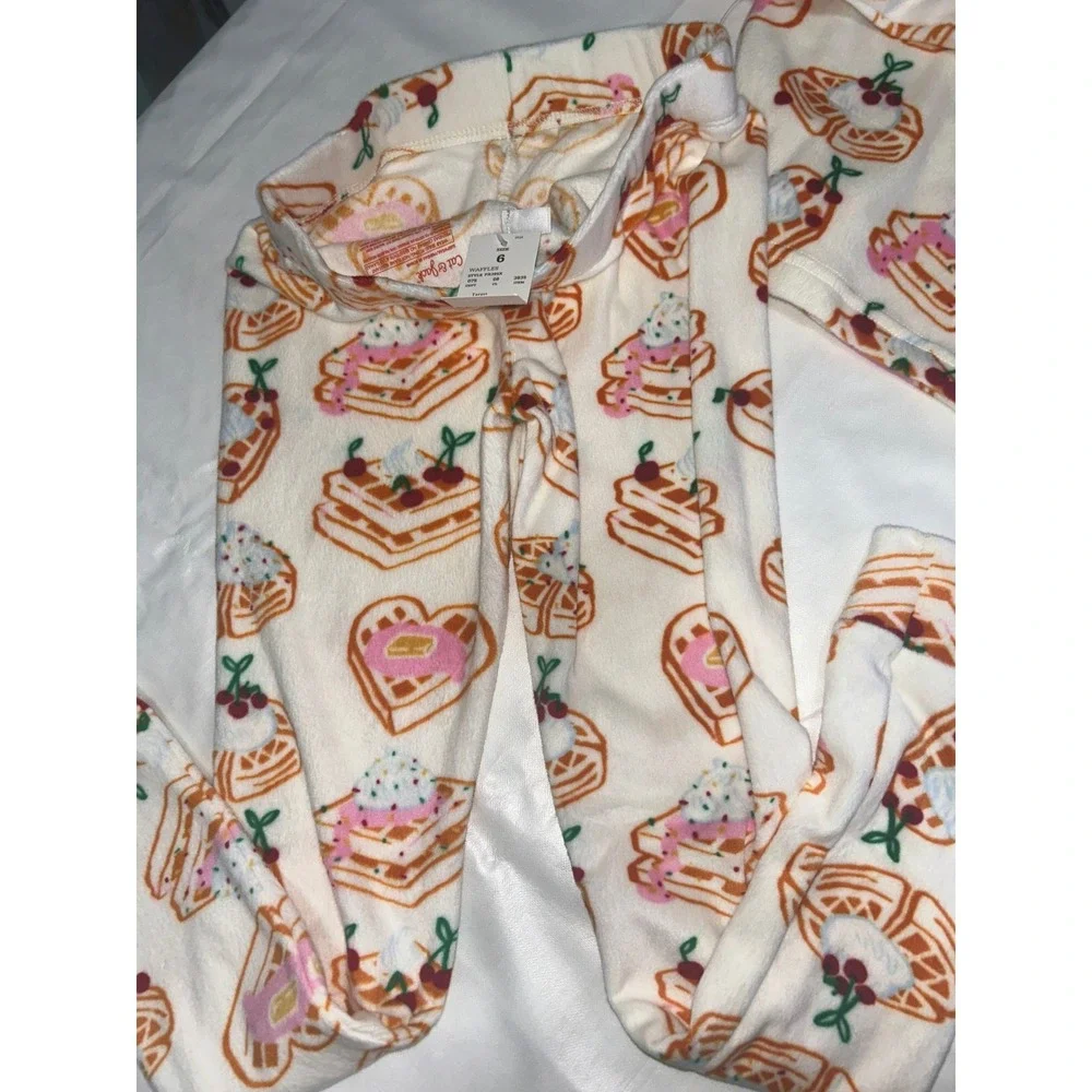 Cat & Jack Kids Waffle Print Fleece Pajama Set 2-Piece‎ Cream Size 6 NWT